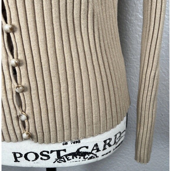 WAYF Beige Ribbed Knit Long-Sleeve V-NECK Button-Up Top Sz L - Picture 4 of 9